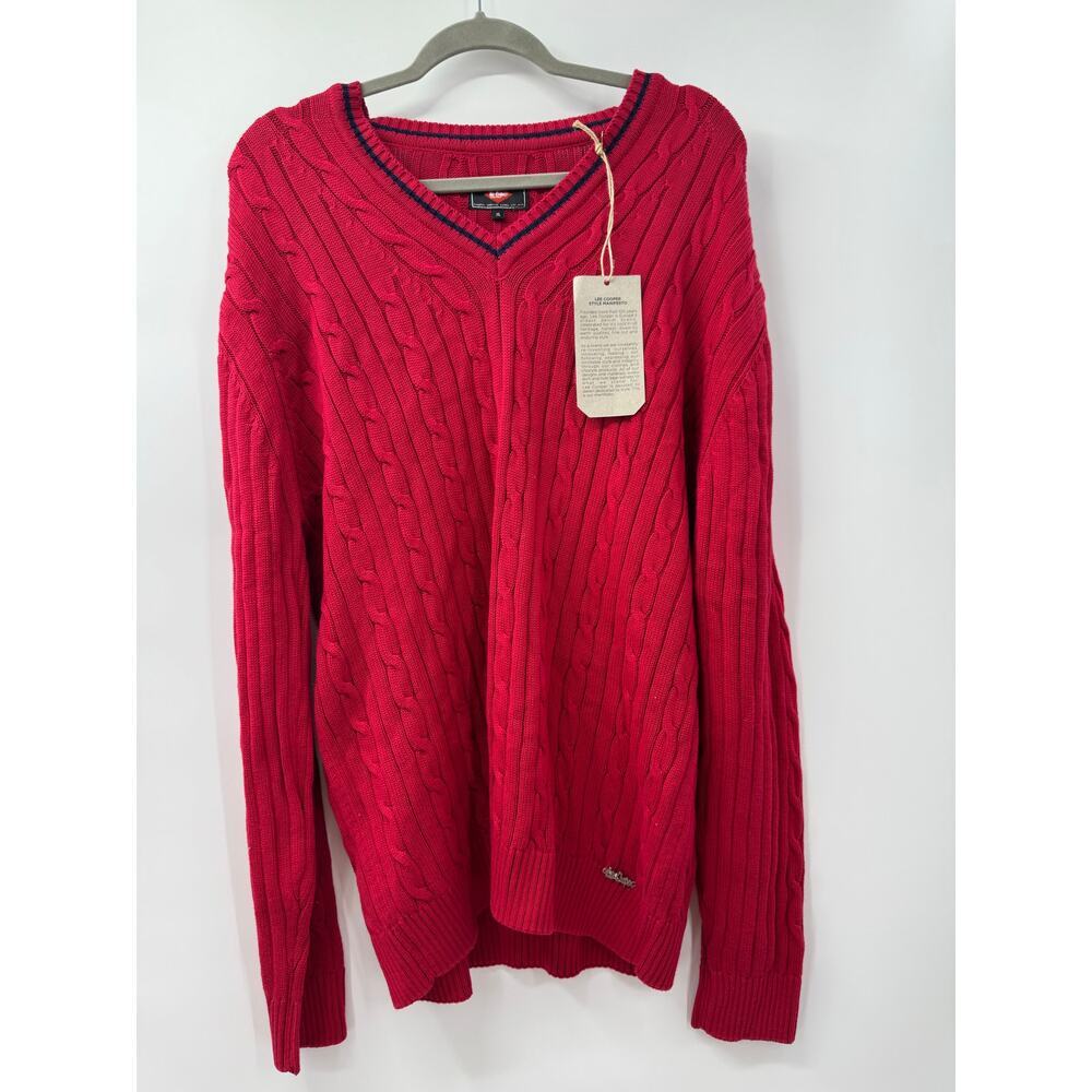 NWT Lee Cooper Turkey Jerome Erkek Men's Knit Red V-Neck Cotton Sweater‎ Size XL